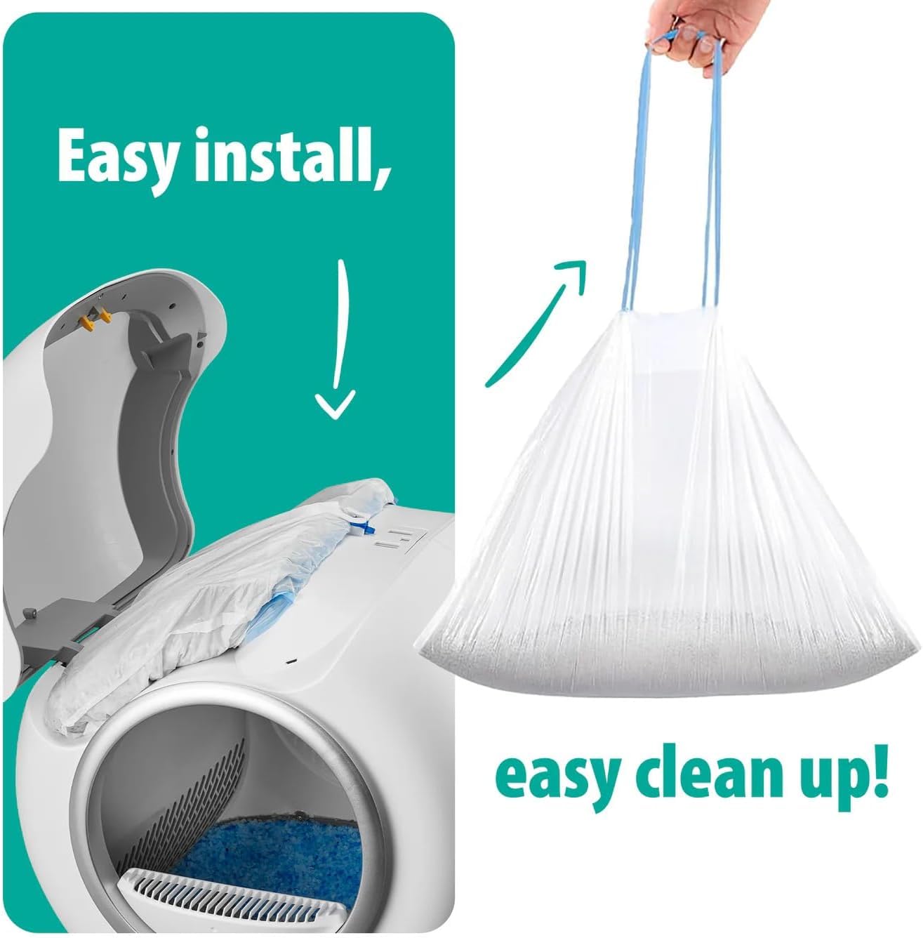 Self Cleaning Cat Litter Box Bags Liners Cat Litter Bags Liners & Durable Litter Box Liners - 75 Count Odor Control & Leakproof