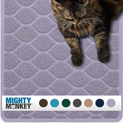 Mighty Monkey Waterproof Bpa Free Cat Litter Box Trapping Mat, Easy Clean Floors, Textured Baking, Soft On Sensitive Kitty Paws, Cats Accessories, Less Waste, Stays In Place, 24X17, Purple