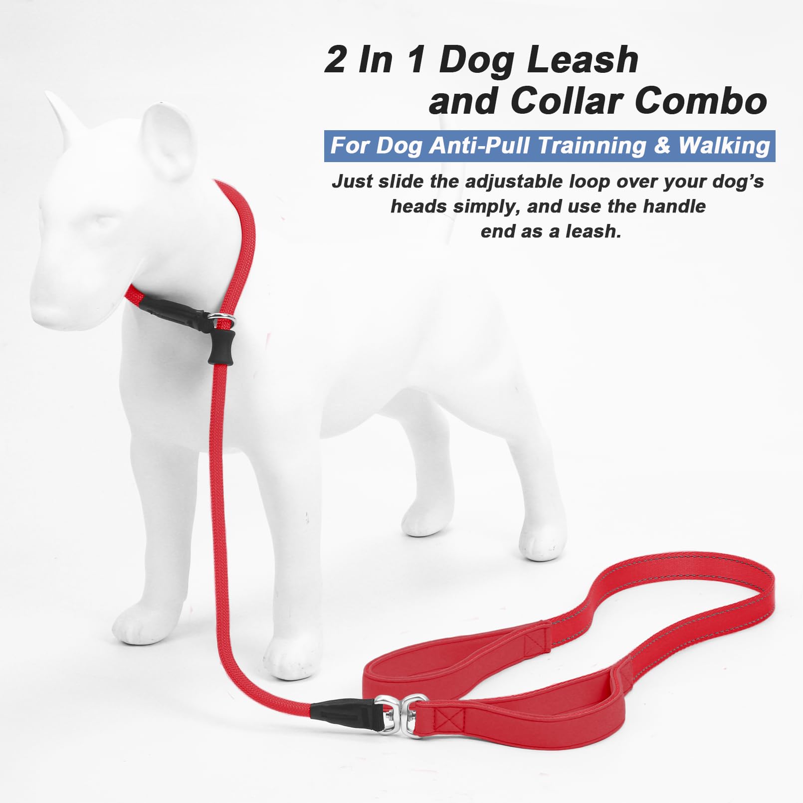 Monstoyo Slip Lead Dog Leash With Double Handle, Reflective Dog Training Leash [360 Swivel Anti-Tangle] Heavy Duty Nylon Slip Le