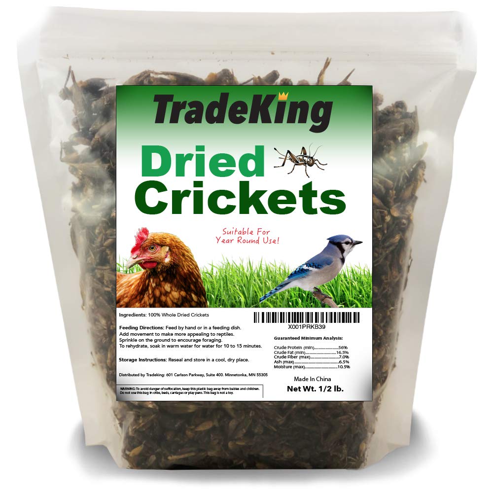 TradeKing Natural Dried Crickets, Food for Bearded Dragons, Wild Birds, Chicken, Fish, & Reptiles (8 oz Resealable Bag) Veterina