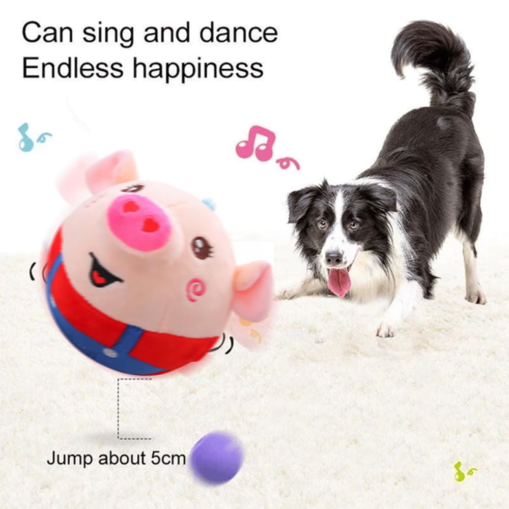Active Moving Pet Plush Toy, Smart Interactive Dog Toy Pet Bouncing Balls, Usb Rechargeable Washable Cartoon Pig Plush Squeaky P