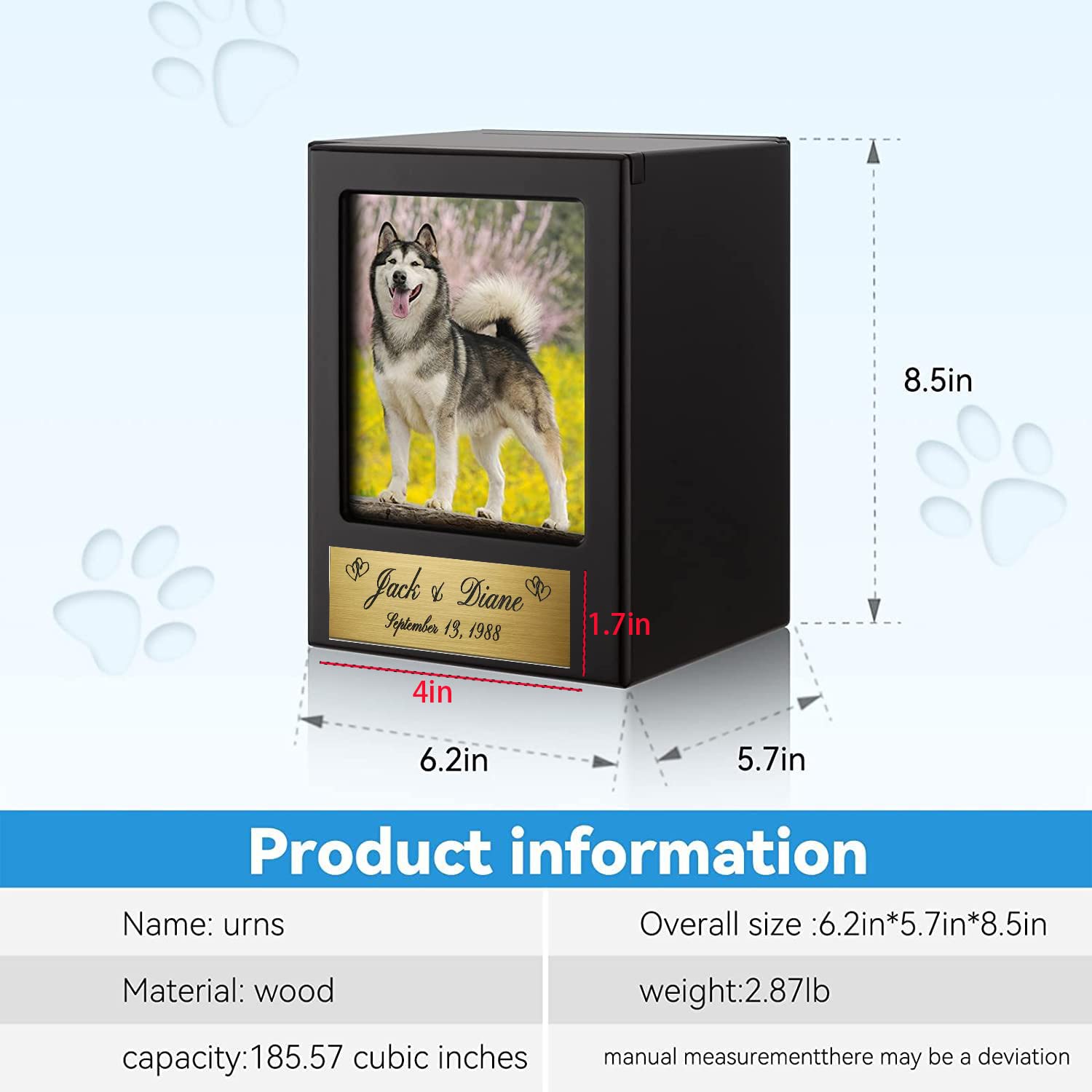Newdream: Dog Urns For Ashes, Pet Urns, Box For Dog Ashes, Pet Ashes Photo Box,Ash Box For Dogs, Wood Keepsake Memorial Urns (Xl