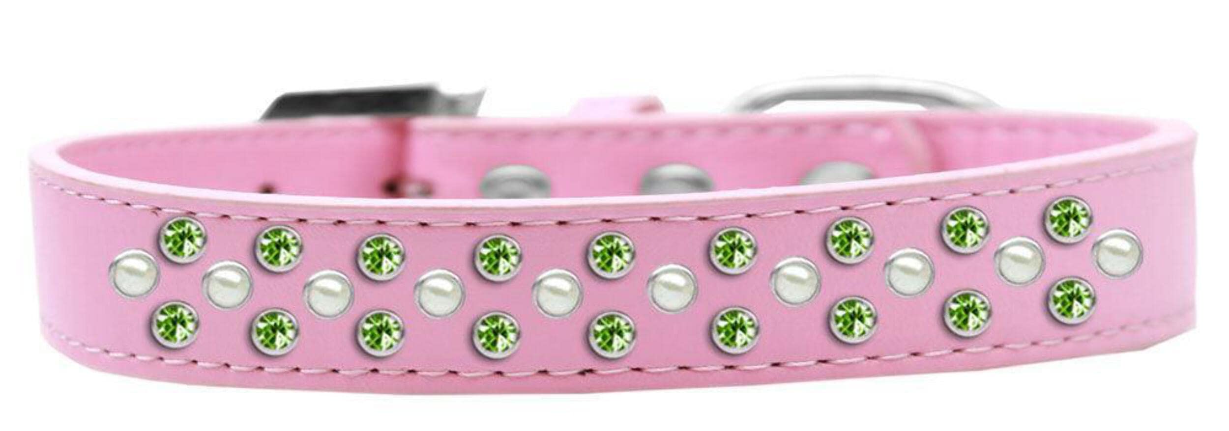 Mirage Pet Products Sprinkles Dog Collar with Pearl and Lime Green Crystals, Size 14, White