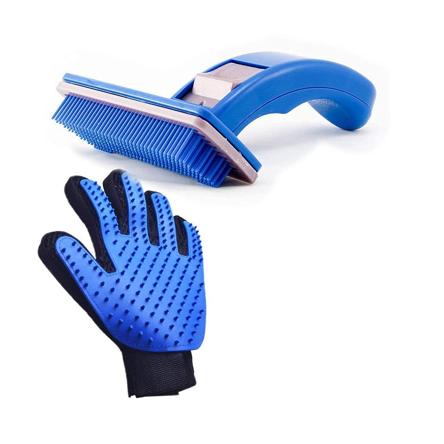 Pups&Pets Dogs/Cats Grooming and Deshedding Combo Pack Plastic Slicker Brush and Hair Massager Groomer Glove  Multicolor.