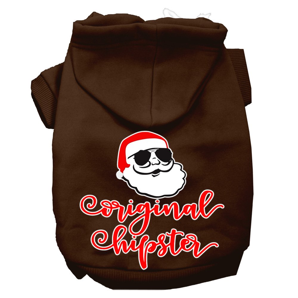 Christmas Pet Dog & Cat Hoodie Screen Printed, 'Original Hipster' Brown Lg (10-14 Lbs.)