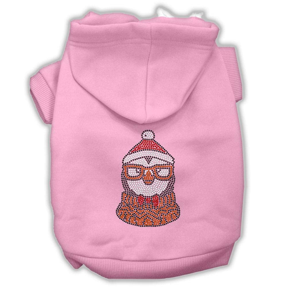 Christmas Pet Dog & Cat Hoodie Screen Printed, 'Hipster Penguin' Light Pink Xs (0-3 Lbs.)