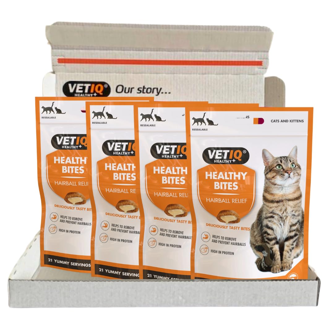 Vetiq Healthy Bites Hairball Remedy Cat Snack, 4 X 65G, Helps Prevent And Remove Cat Hairballs, Supplement For Cats Without Arti