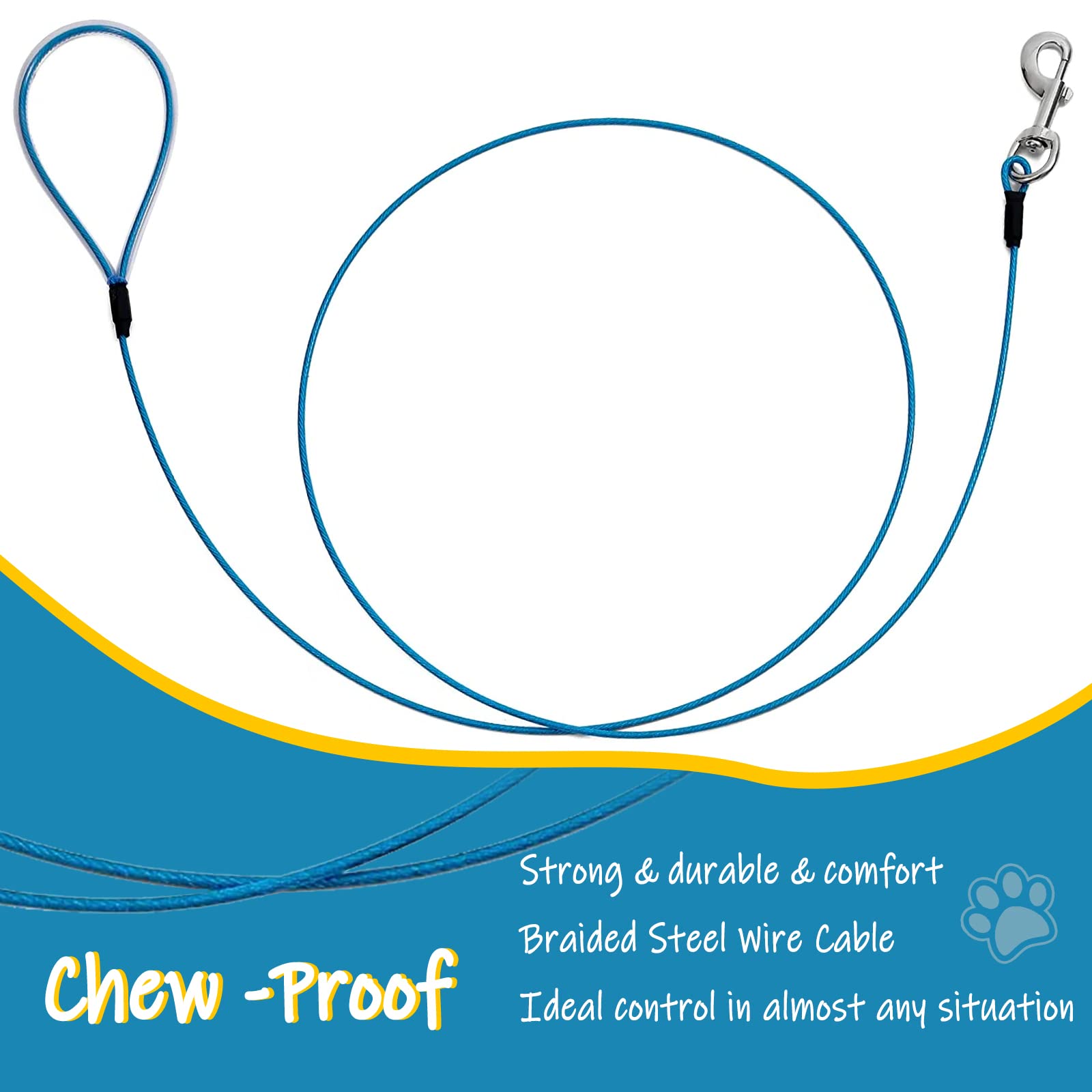 Mi Metty Chew Proof Dog Leash - Six Foot Metal Cable Lead. Heavy Duty Leash Made Of Coated Wire Rope. Chew Resistant, Great For Large Dogs And Teething Puppies. Dog Chains (2 Pack, Black+Khaki)