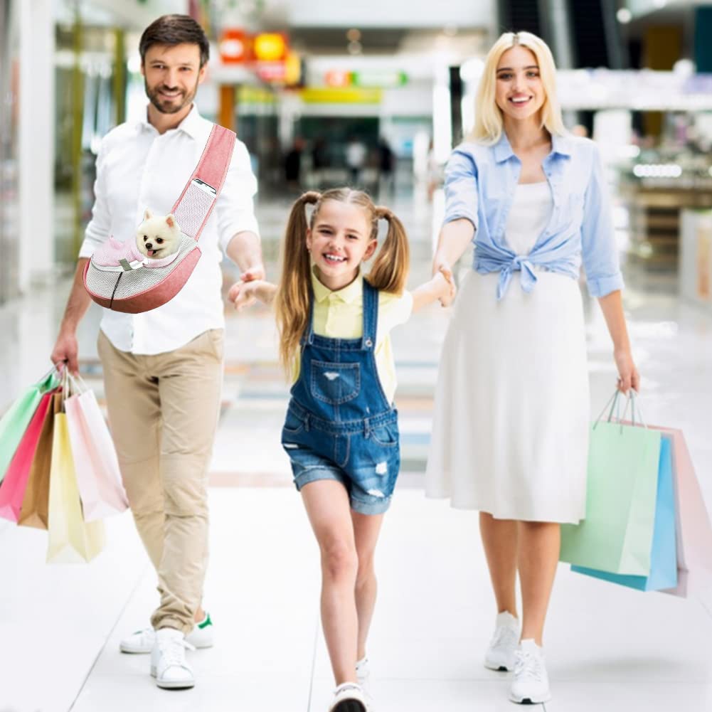 Feimax Pet Dog Sling Carrier Puppy Pet Slings Bag For Small Dogs Cats Satchel Carriers Breathable Mesh Hand Free With Adjustable Strap Doggie Crossbody For Outdoor Travel (Small, Pink)