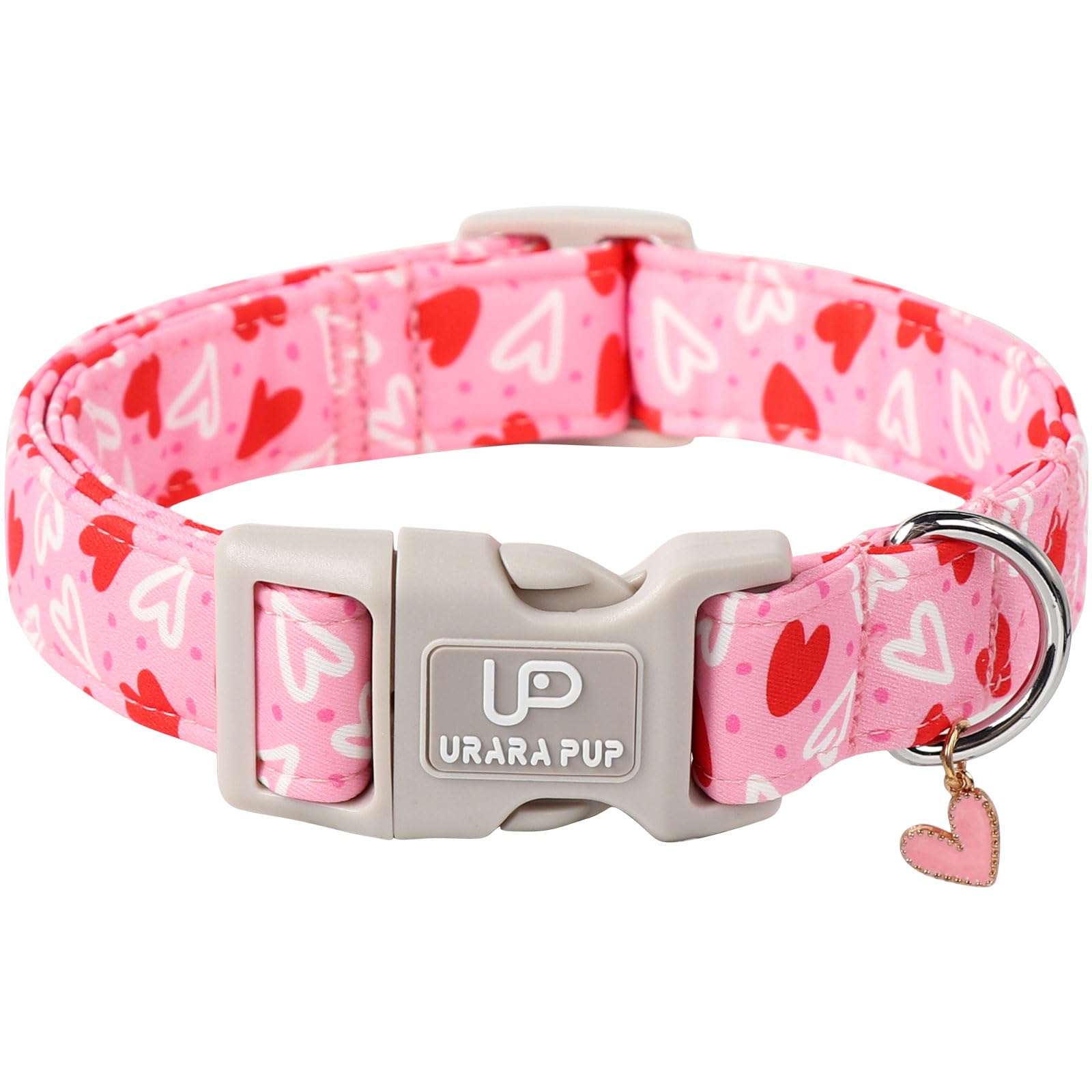 Up Urara Pup Valentines Dog Collar, Pink Heart Dog Collar With Quick Release, Valentines Gift Pet Girl Boy Dog Collar For Puppy 