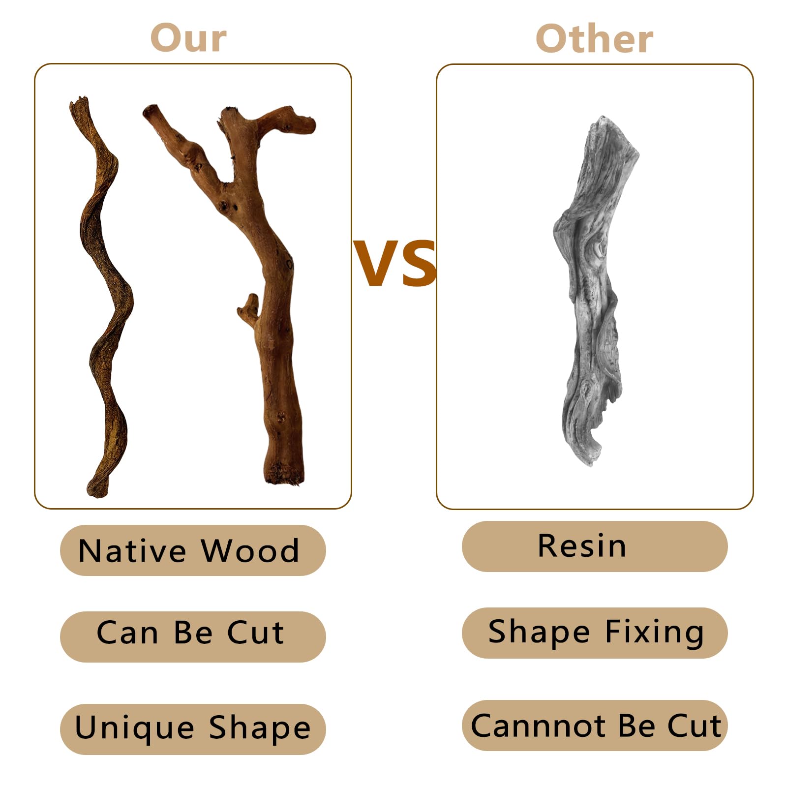 BNOSDM 2PCS Reptile Wood Branches, Snake Climbing Branch, Bearded Dragon Climbing Accessories, Lizard Habitat Decor, Terrarium T