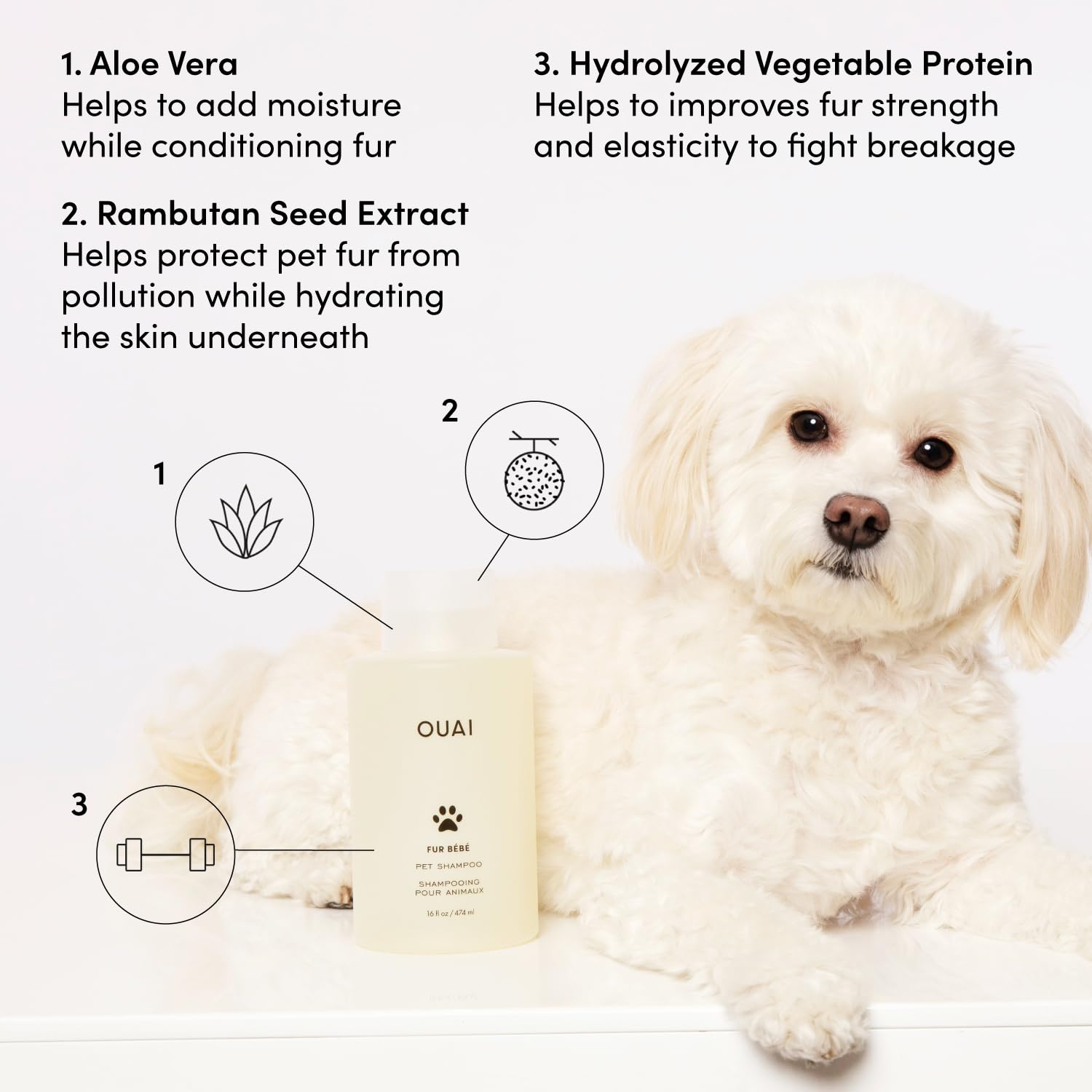Ouai Fur Bébé Pet Shampoo, Mercer Street Scent - Dog Shampoo And Coat Wash For Hydrating, Cleansing And Adding Shine - Pet Supplies By Ouai (16 Fl Oz)