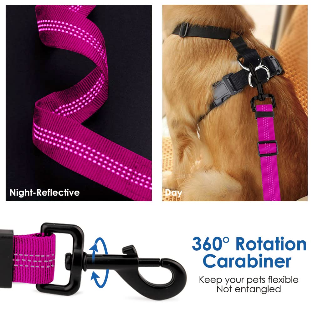 Slowton Dog Seat Belt, Adjustable Dog Safety Belt Leash, 2 In 1 Latch Bar Attachment Dog Car Seatbelt With Elastic Nylon Bungee Buffer, Reflective Nylon Belt Tether Connect To Dog Harness (Fu)