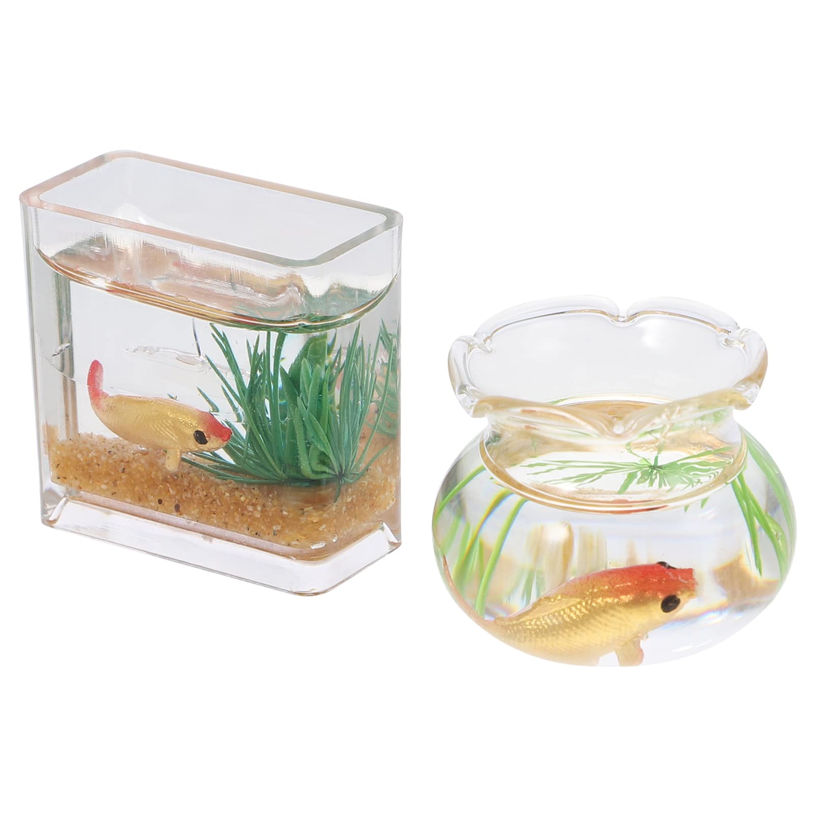 Kisangel 2Pcs Miniature Fish Bowl Fish Tank Mini Fish Tank Accessories (The Color Of Fish Is Random)