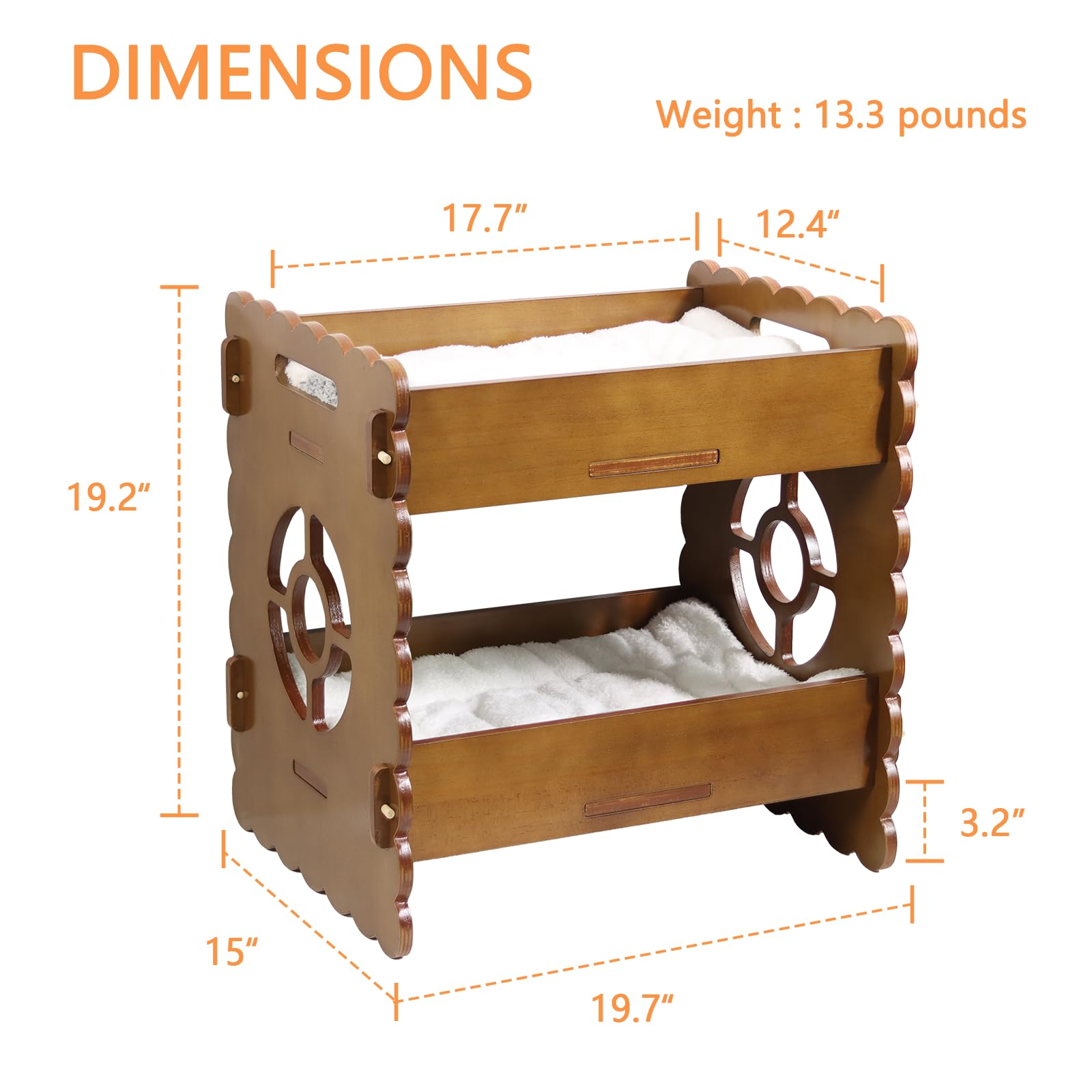 Ankuliy Wooden Cat Bed,Elevated Cat Bed Furniture,Cat Bunk Beds For 2 Indoor Cats,Wood Cat Condo With Mattress,Protect Cat'S Hip