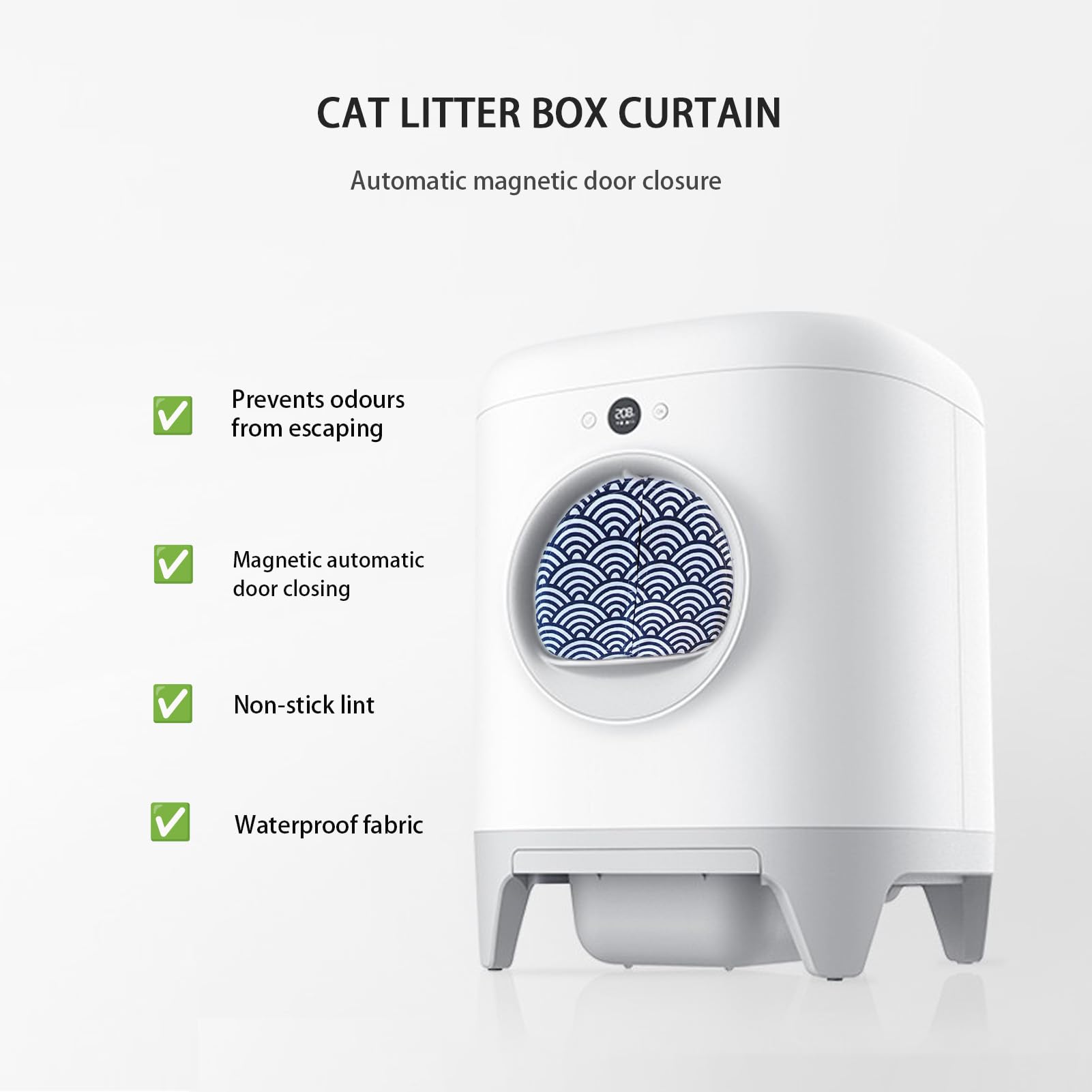 Curtain for Self Cleaning Cat Box, Reduces Litter Bounce, Stops Odors (Wave, Round)
