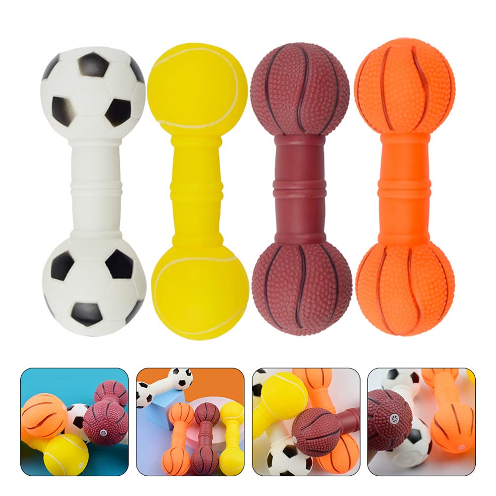 Squeakers 4Pcs Pet Dog Puppy Chewing Toy Vinyl Barbell Chew Toy Squeaky Stick Interactive Pet Teething Molars Teeth Cleaning Toy For Small Dogs Aggressive Chewers Puppy Toys