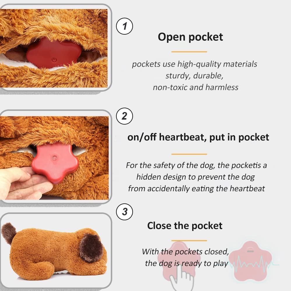 Dog Heartbeat Toy for Puppy Anxiety Relief, Plush Stuffed Animal for Small, Medium, and Large Dogs (Orange)