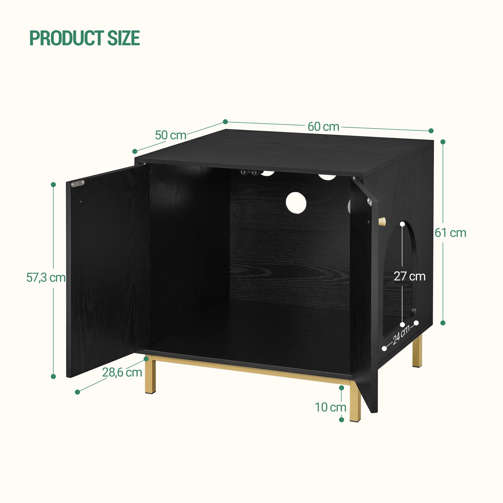 Hzuaneri Cat Litter Box Enclosure, Hidden Litter Box Furniture, Wooden Pet House Side End Table, Storage Cabinet Bench, Fit Most Cat And Litter Box, Living Room, Bedroom, Black And Gold Cb81204G