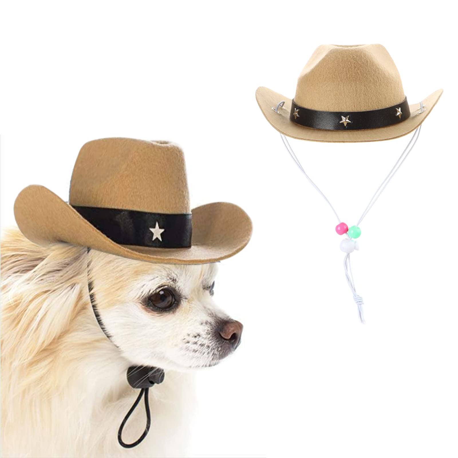 Awocan Pet Dog Costume Cowboy Hat Cosplay Cap Puppy Pet Dog Cat Holiday Pet Party Decoration (Khaki)