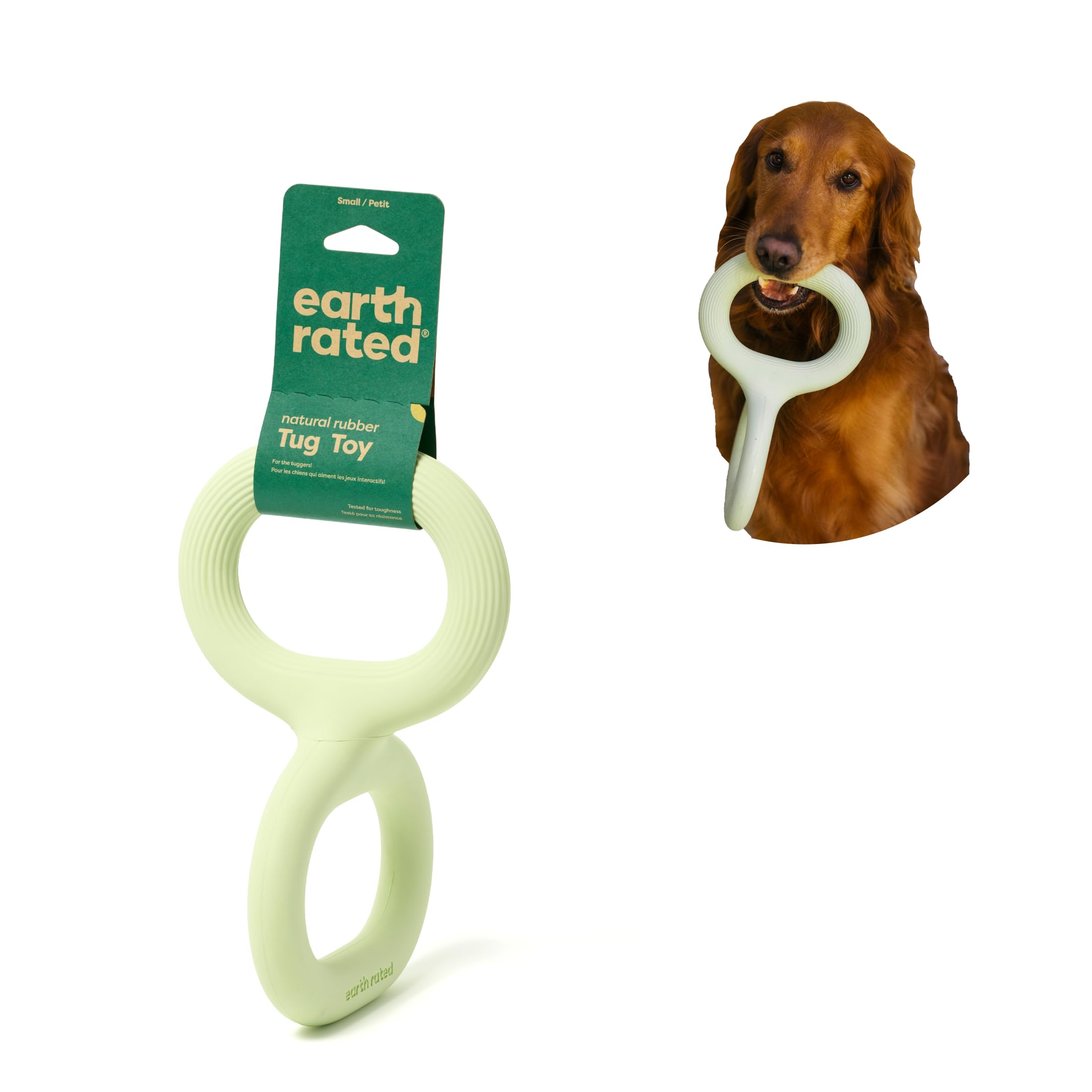 Earth Rated Tug of War Toy for Dogs and Puppies, Interactive Dog Pull Toys, Ergonomic Grip, Natural Rubber, Small, Green