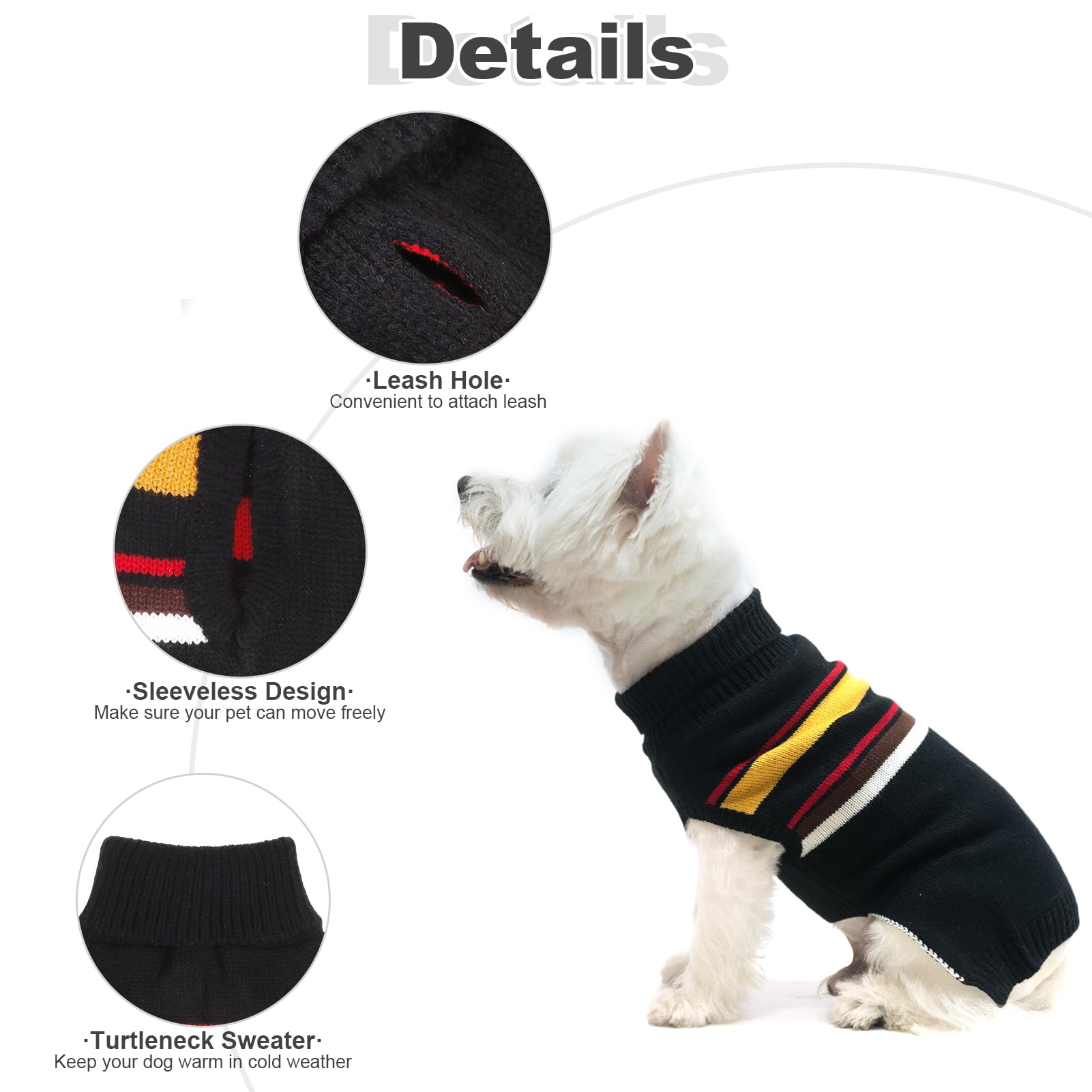 Pawchie Dog Sweater & Coat For Medium/Large Dog Girls & Boys, Warm Turtleneck Stretchy Knitted Ensembles With Leash Hole, Black