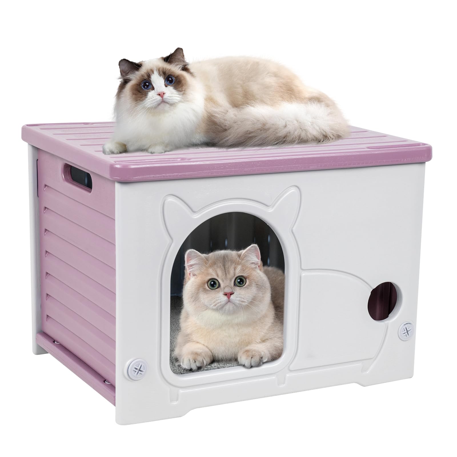 Plastic Cat House For Indoor Outdoor, Weatherproof Outside Cat House For Feral Cat, Stackable Cat Shelter With Plush Cushion (Pi