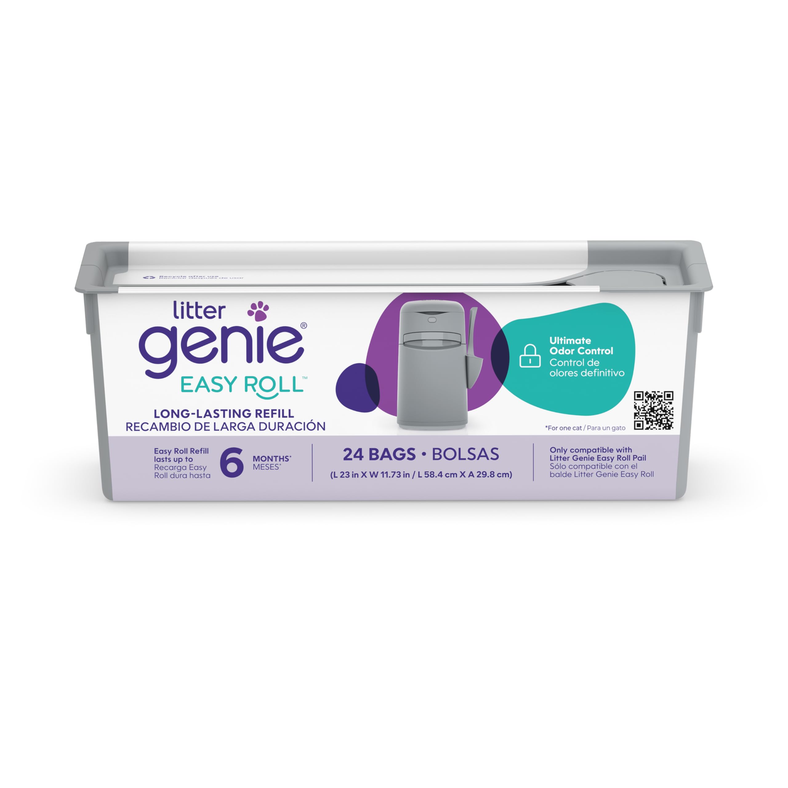 Litter Genie Easy Roll Refill Bags (1-Pack) | Includes A 6-Month Long Lasting Roll Of 24 Bags | Ultimate Odor Control Cat Litter
