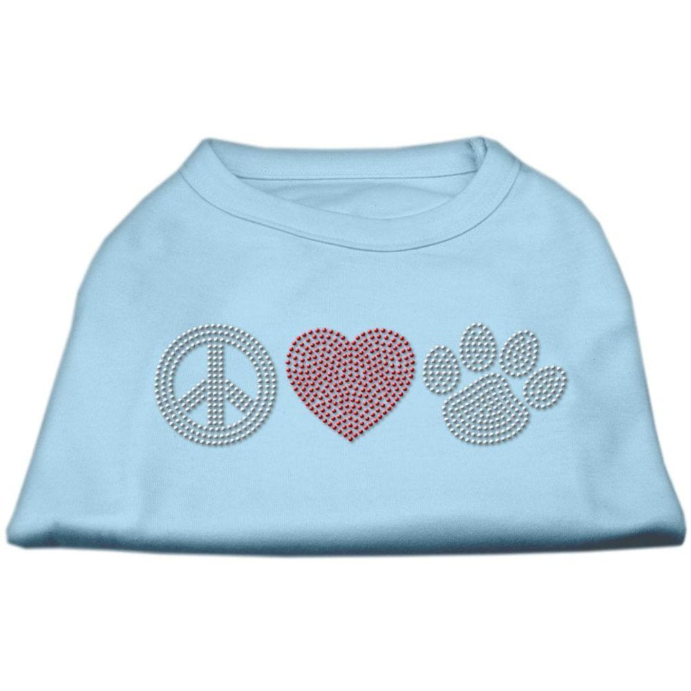 Mirage Pet Products Peace Love and Paw Rhinestone Shirt, Medium, Baby Blue