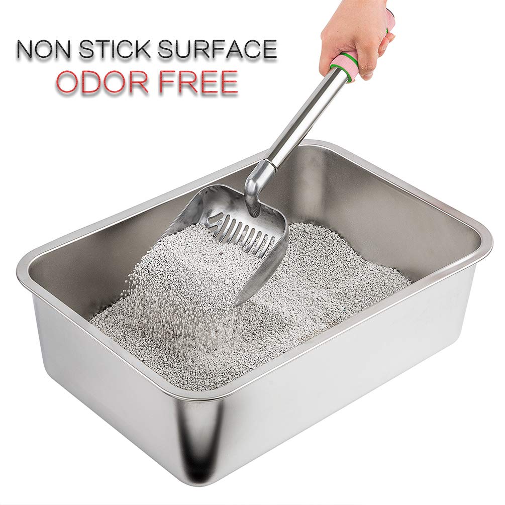 Yangbaga Stainless Steel Litter Box For Cat And Rabbit, Odor Control Litter Pan, Non Stick, Easy To Clean, Rust Proof, Large Size With High Sides And Non Slip Rubber Feet