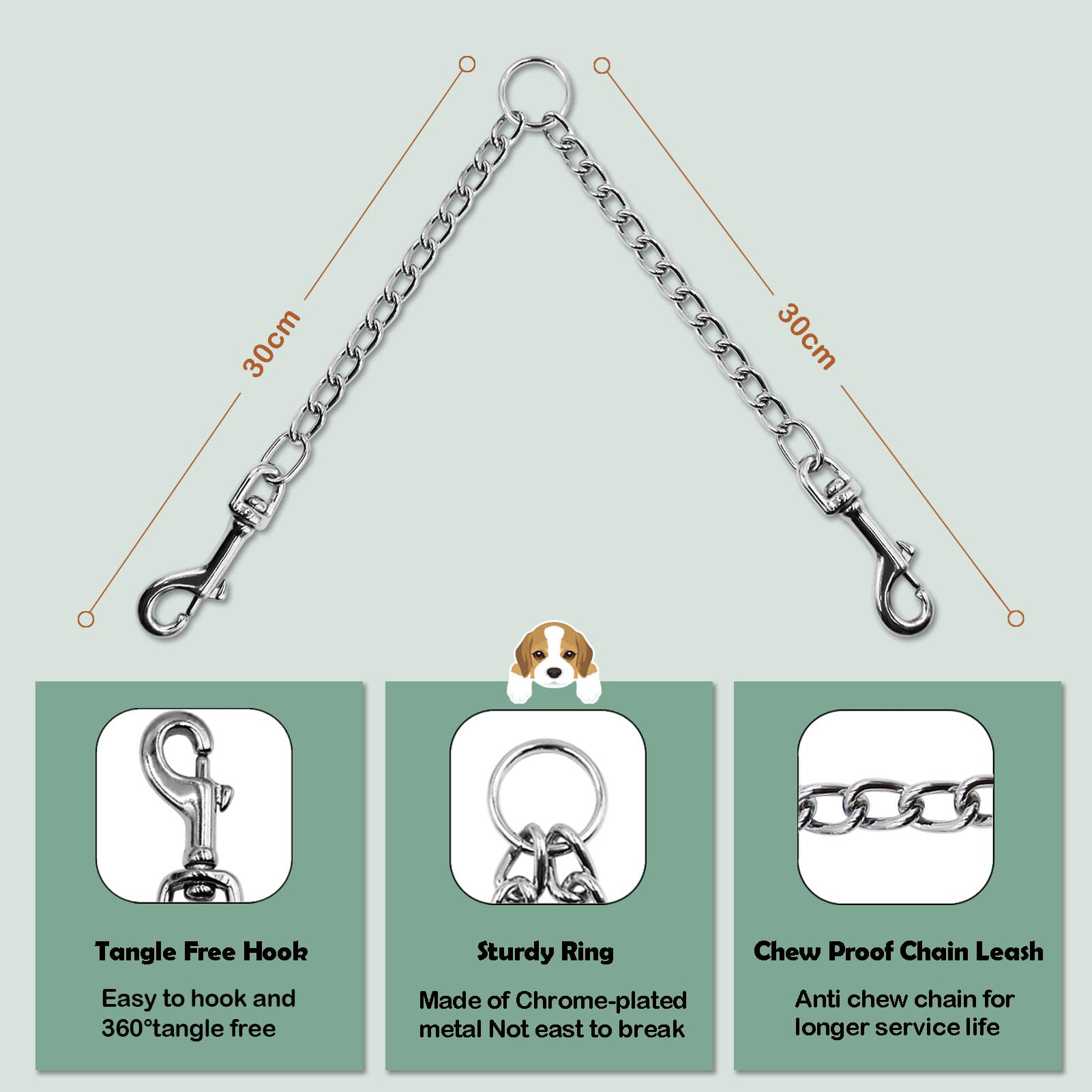Mystercome Metal Double Dog Leash Chew Proof Chain Leash 2 Way No Tangle Coupler Anti Chew Dog Leash Extension Splitter Lead For