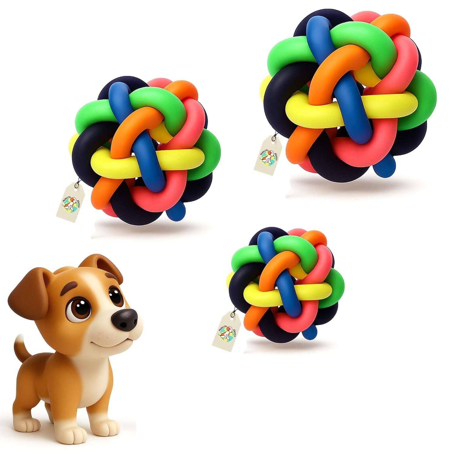 Mascots Tierra Dog Rubber Multi Colorful Wire Knot Ball with Bell for Puppy and Kitten | Cat Puzzle Throwing Interactive & Aggre