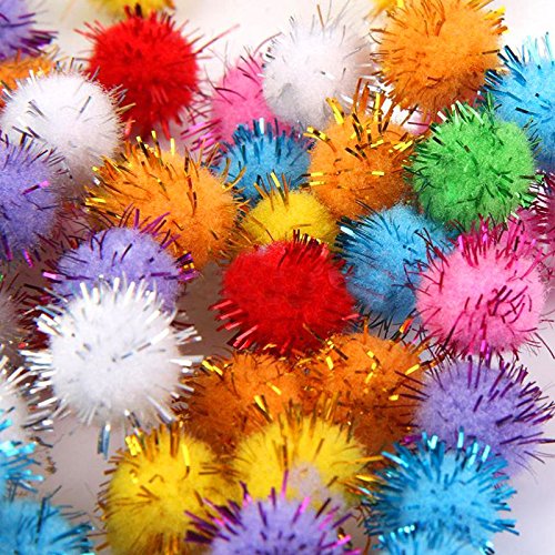 Enakshi Pack Of 100Pcs Mini Tinsel Sparkly Small Pom Pom Ball Cat Kitten Pet Bird Play Toys| Pet Supplies|Cat Supplies|Toys
