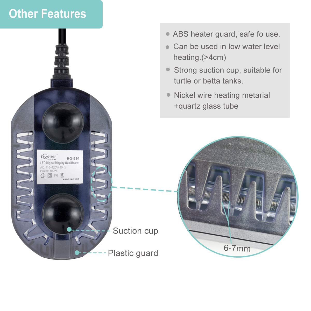 Hygger 50W Mini Submersible Digital Display Aquarium Heater For Small Fish Tank, Compact And Fast Heating Thermostat, With External Controller And Built-In Thermometer, For Betta, Turtle