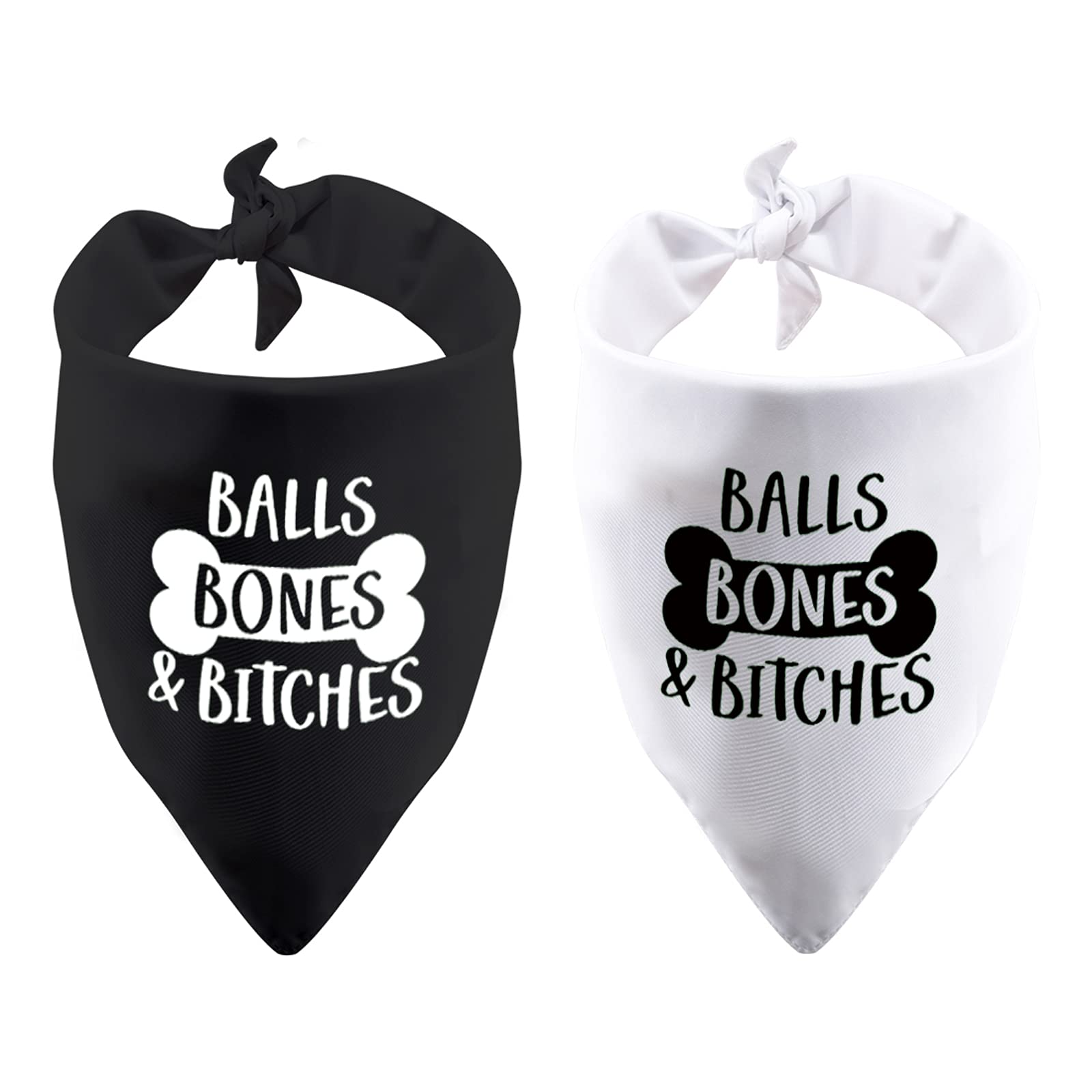 2 Pack Funny Boy Dog Balls Bones Bitches Dog Bandana Over The Collar Pet Bandana (Balls Bones Bitches 2 Pack)