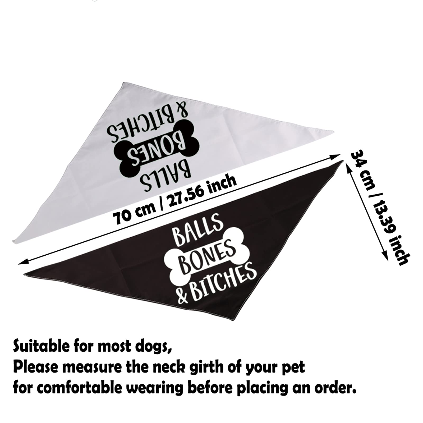 2 Pack Funny Boy Dog Balls Bones Bitches Dog Bandana Over The Collar Pet Bandana (Balls Bones Bitches 2 Pack)