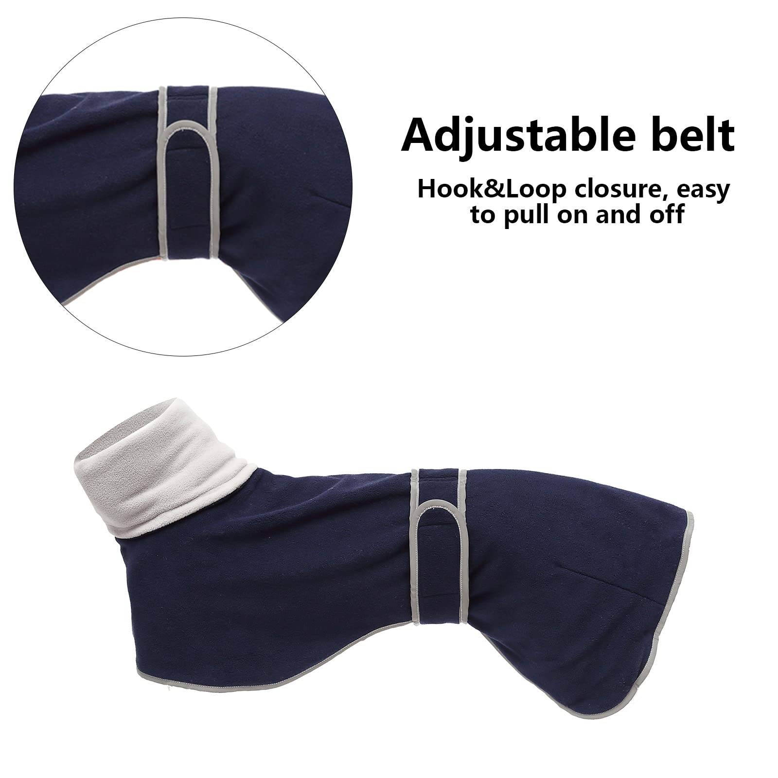 Dog Coats With Reflective Bar, Dog Winter Coat Soft Polyester Fleece, Adjustable Band - Dog Winter Jacket For Greyhounds, Lurchers And Whippets - Navy - Xl