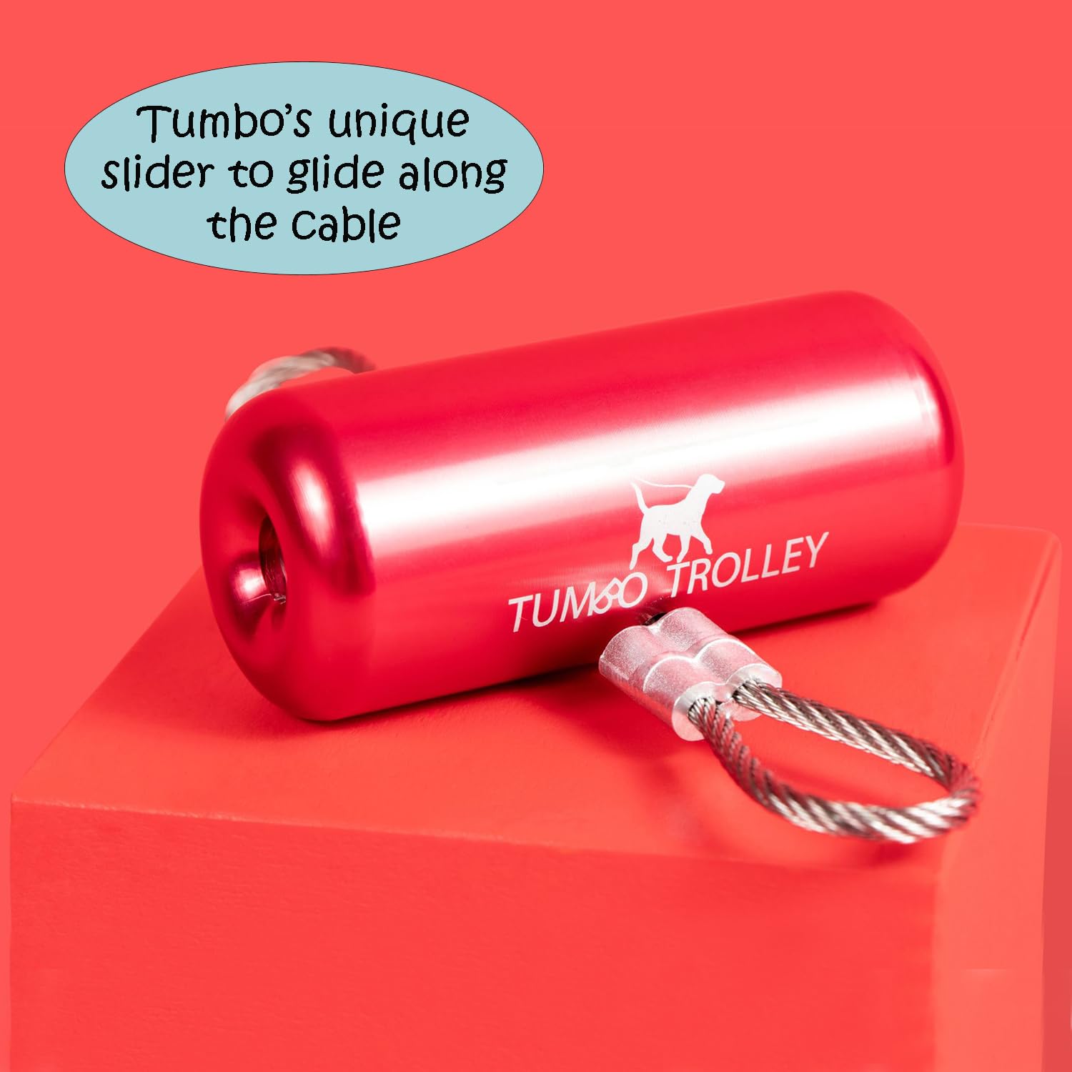 Tumbo Trolley 100ft - Heavy Duty Anti-Shock Aerial Dog Runner for Small & Large Dogs - Red, PVC Material, Model 851963007052