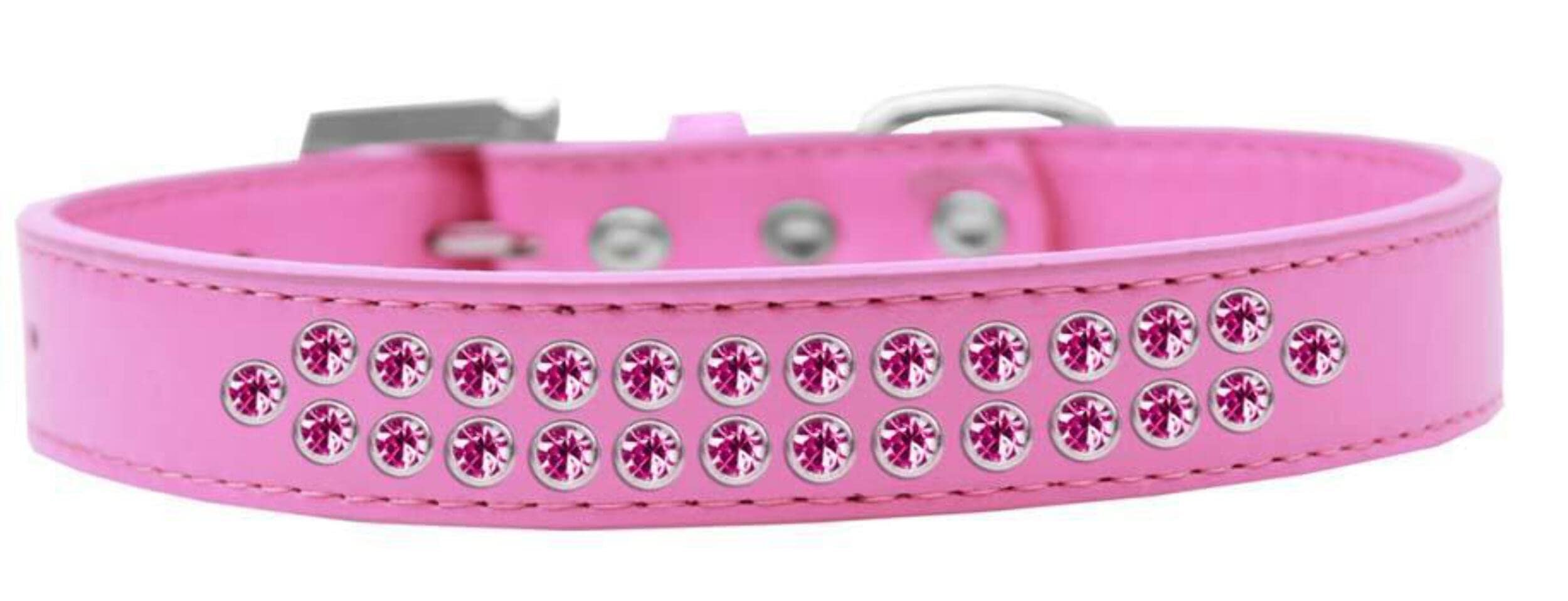 Dog, Puppy & Pet Fashion Collar, Two Row Bright Pink Crystal Rimsets Bright Pink 16