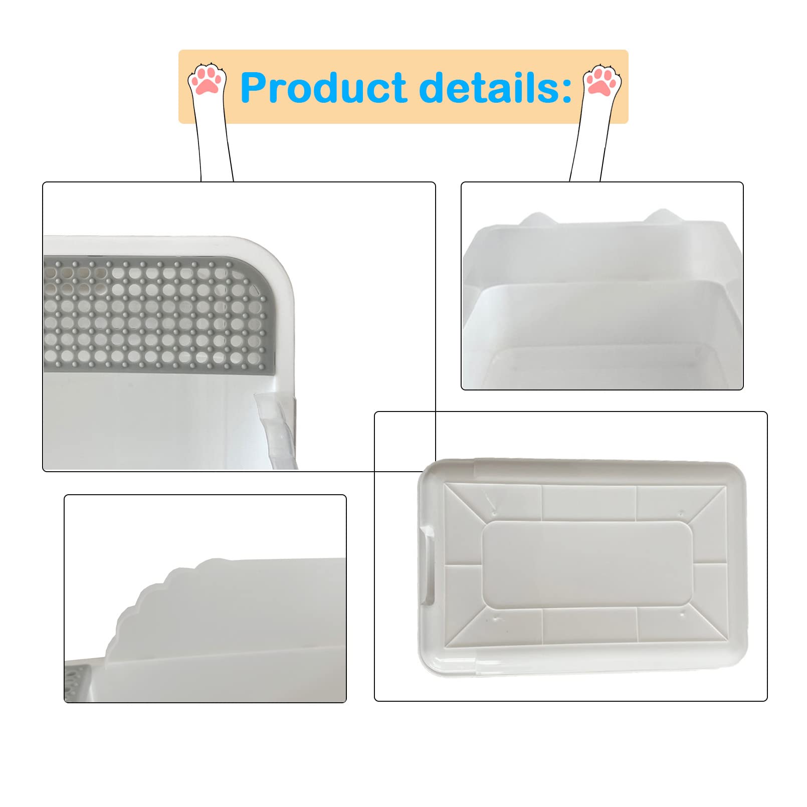 Muyg Open Cat Litter Box With High Side,Heightening Anti-Splashing Cats Litter Pan,Kitten Toilet With Litter Sifting Scoop,Semi-