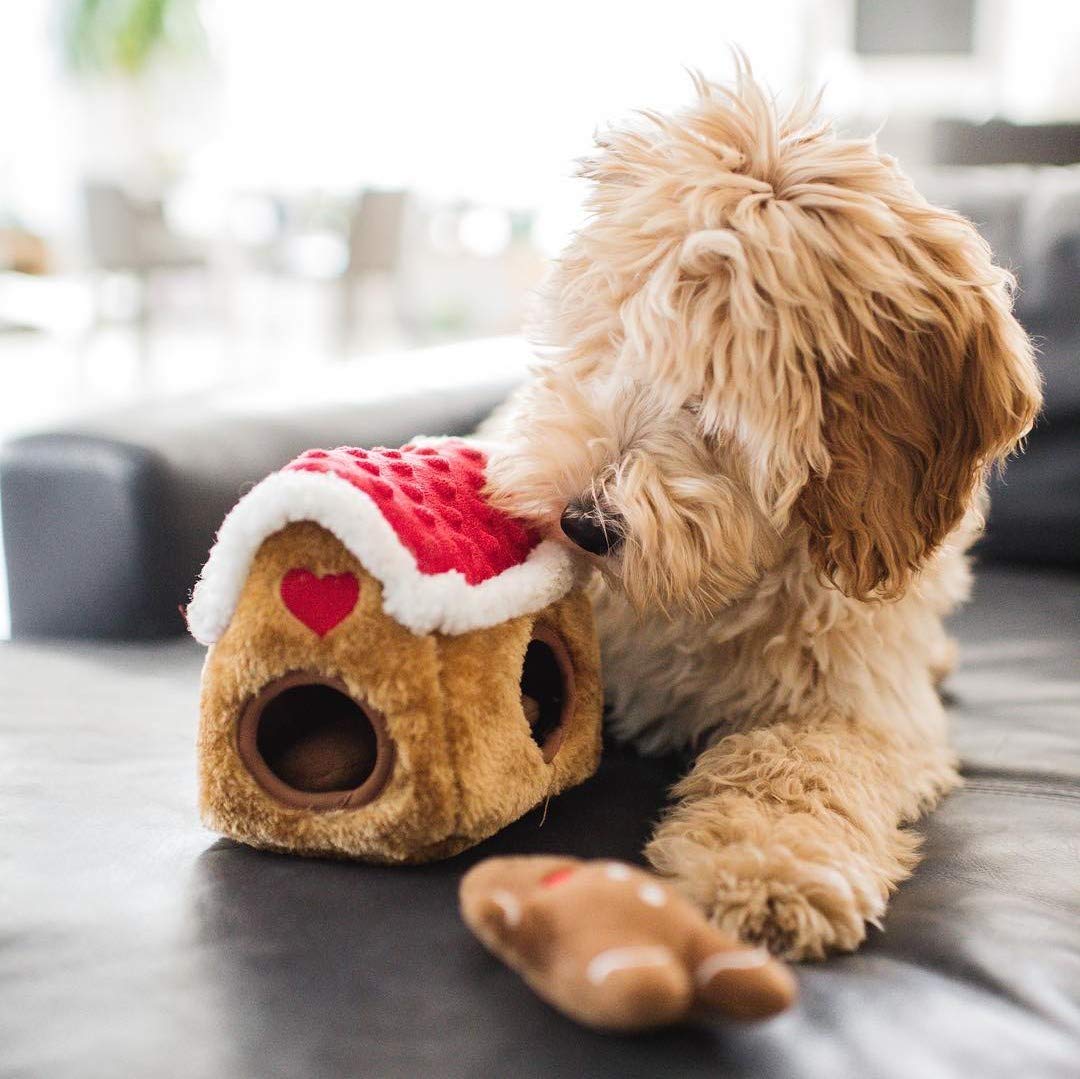 Zippypaws Burrow- Interactive Dog & Puppy Toys For Boredom, Stimulating Pet Products To Keep Them Busy, Hide & Seek Plush Dog Puzzle, Enrichment Squeaky Toy, For Small & Medium Dogs- Gingerbread House