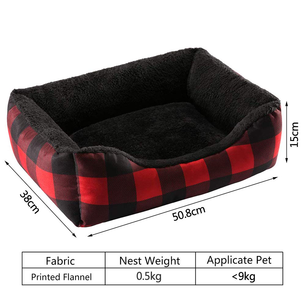 Hollypet Printed Flannel Rectangle Plush Dog Cat Bed Self-Warming Pet Bed, Red Checked