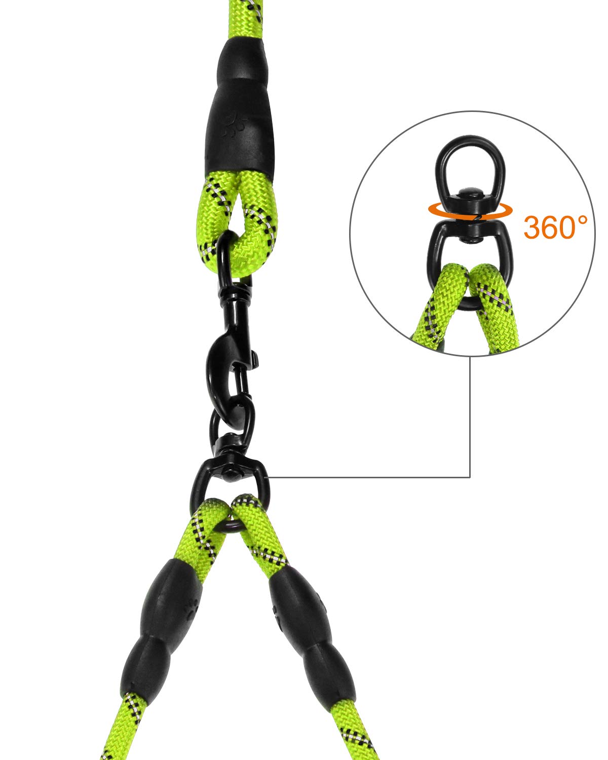 Taglory Double Dog Leash | Reflective Rope | No Tangle | Double Leash For Two Dogs | Puppy Small Medium Breeds | Green