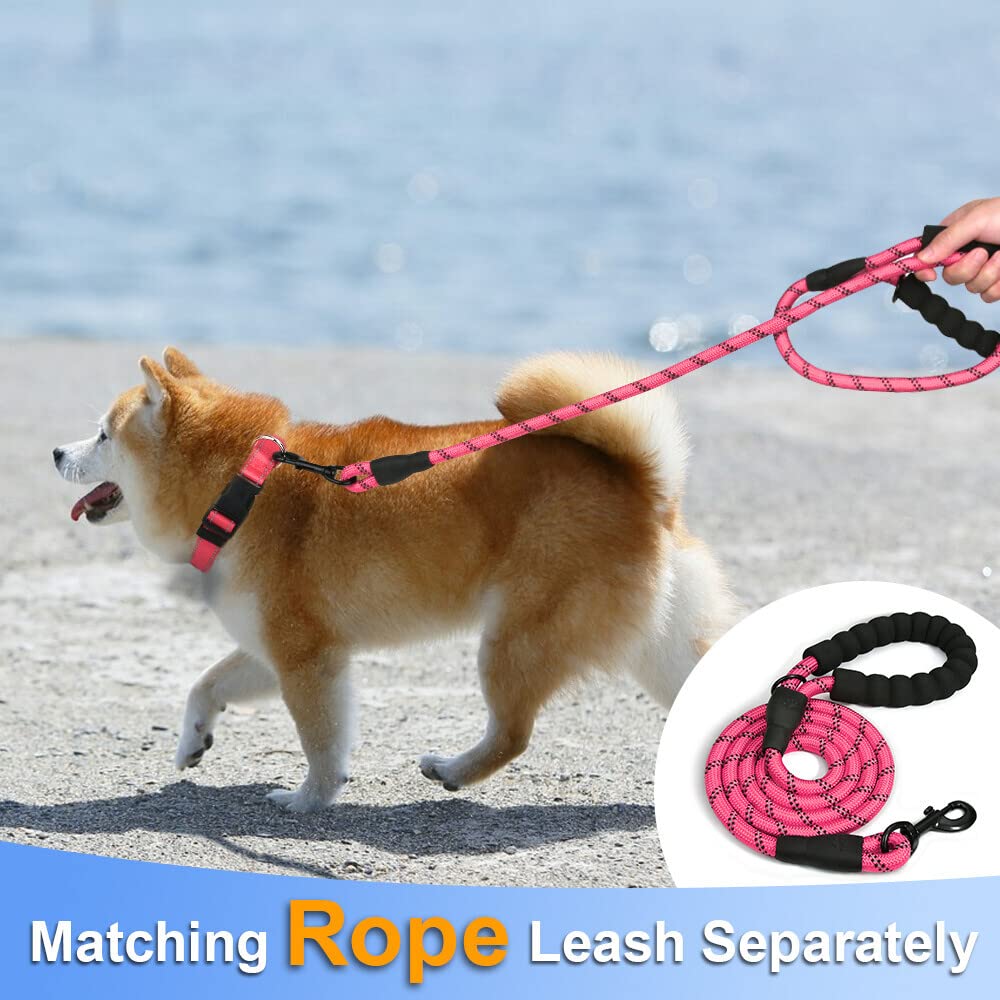 Taglory Reflective Adjustable Dog Collars For Puppy Small Medium Large Dogs, Thin Nylon Webbing And Quick Release Plastic Buckle(Noen Pink Medium)