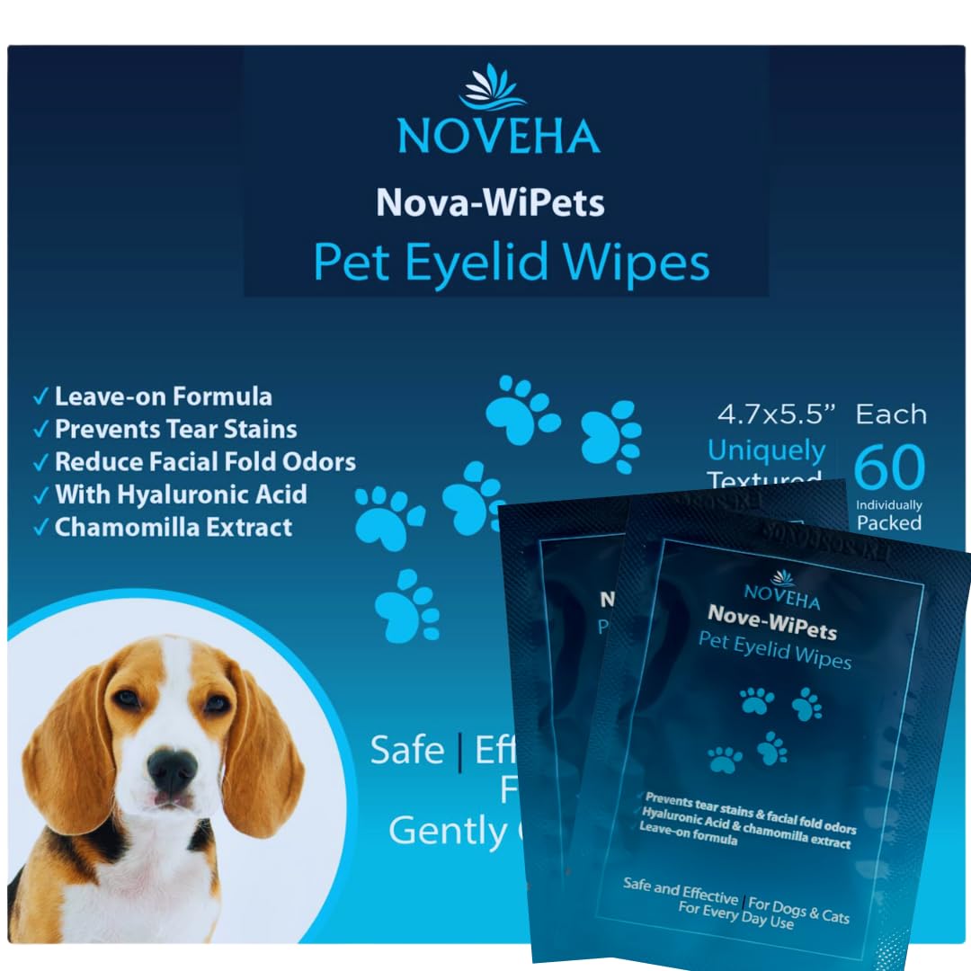 Noveha Dog Eye Wipes, Gentle Tear Stain Remover, Eye Hygiene, And Allergy Relief (60 Counts)