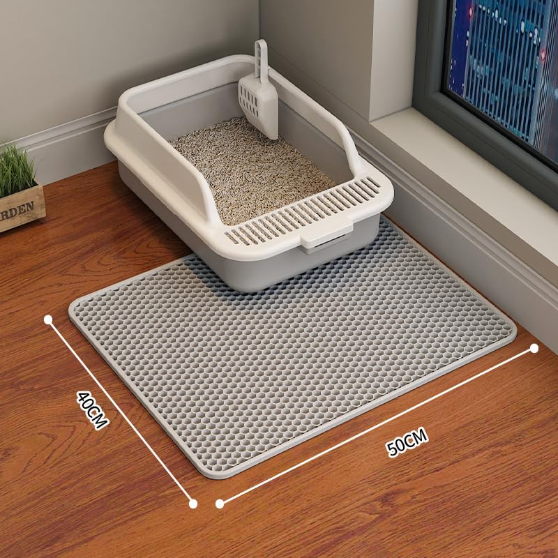 Erhaog Cat Litter Mat - Trapping Mat 46X26/35X24/30X22/24X16/20X16/18X12 Inch Cat Litter Box Mat Extra Large, Honeycomb Double L
