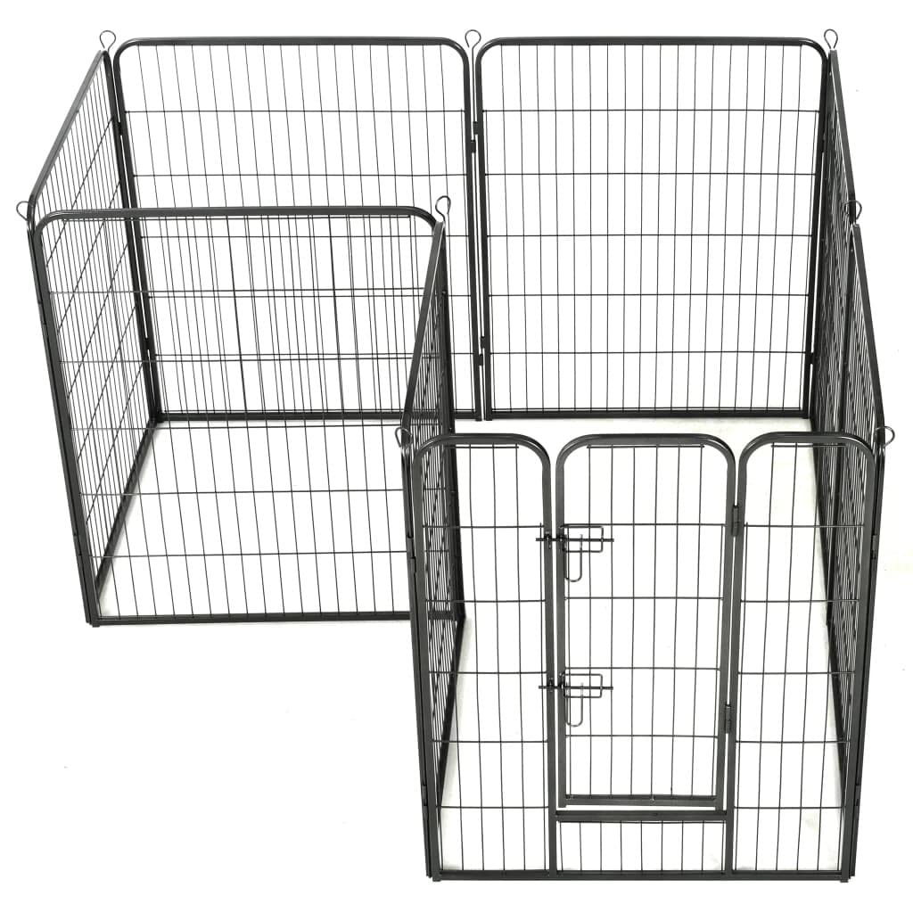 Vidaxl Dog Playpen, 8-Panel Dog Cage With Hinged Door, Foldable Puppy Playpen, Dog Wire Fence For Indoor/Outdoor, Powder-Coated Steel Black