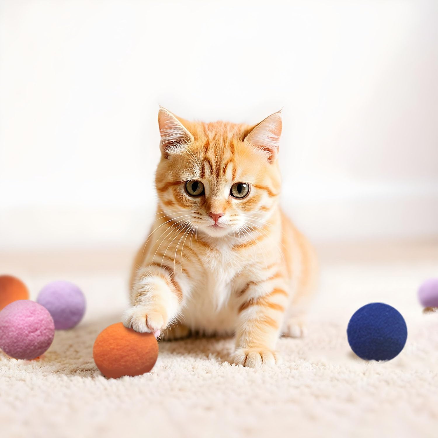 YULOYI Cat Toys for Indoor Cats, Cat Toys Balls, 20 Packs Interactive Cat Toy Set with Colorful Bell, Jingle Bell, Rainbow, Pomp