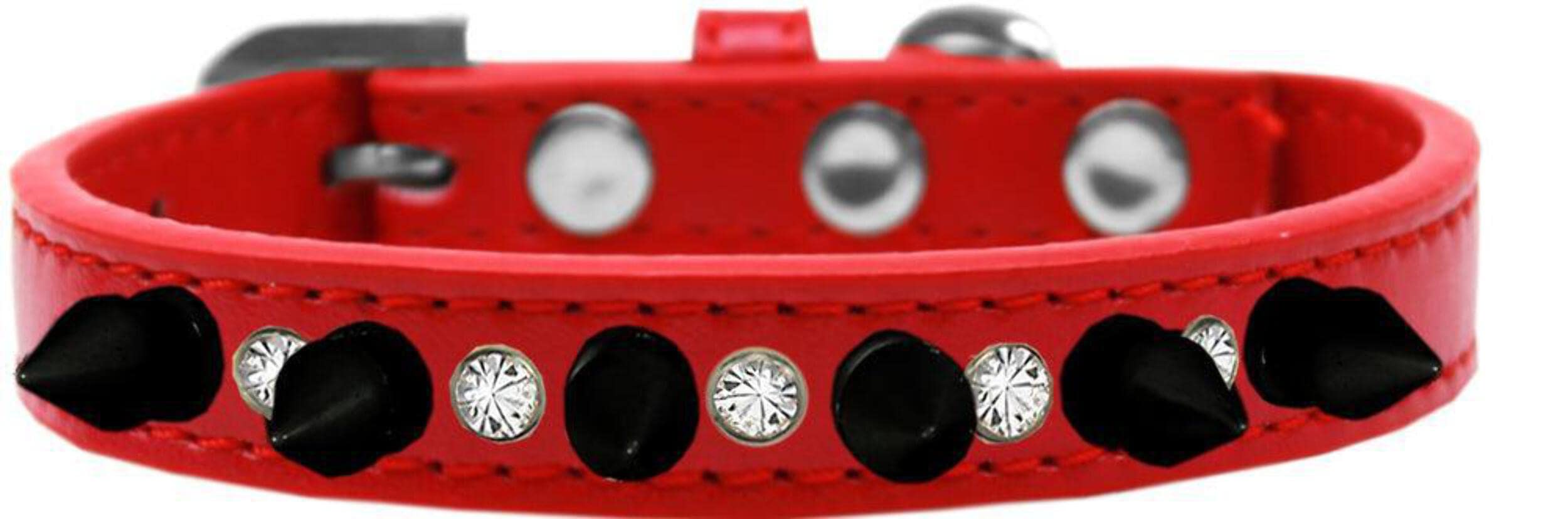 Mirage Pet Products Crystal and Black Spikes Dog Collar, Size 14, Red