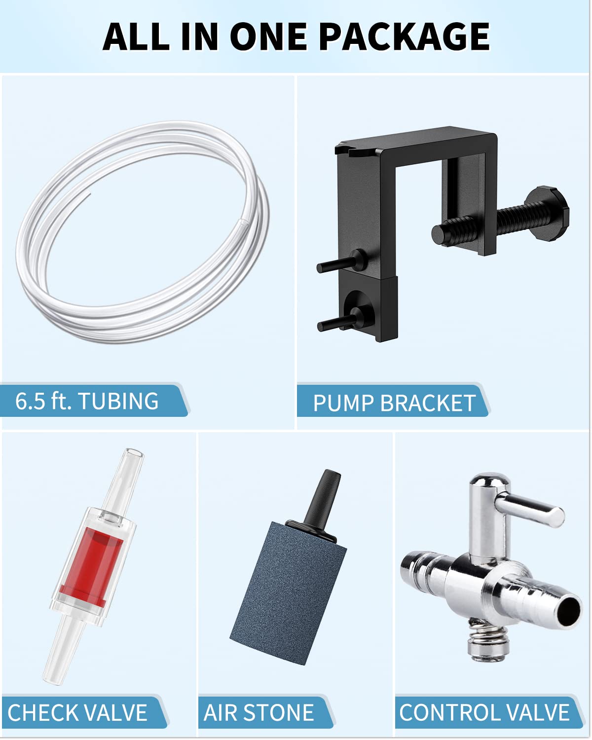 Pawfly Mini Aquarium Air Pump for 3-20 Gallon Nano Fish Tanks 15 GPH Oxygen Aerator Pump with Bracket Airline Tubing Air Stone C